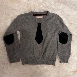 deux par deux Gray Crewneck Sweater with Black Tie Appliqué